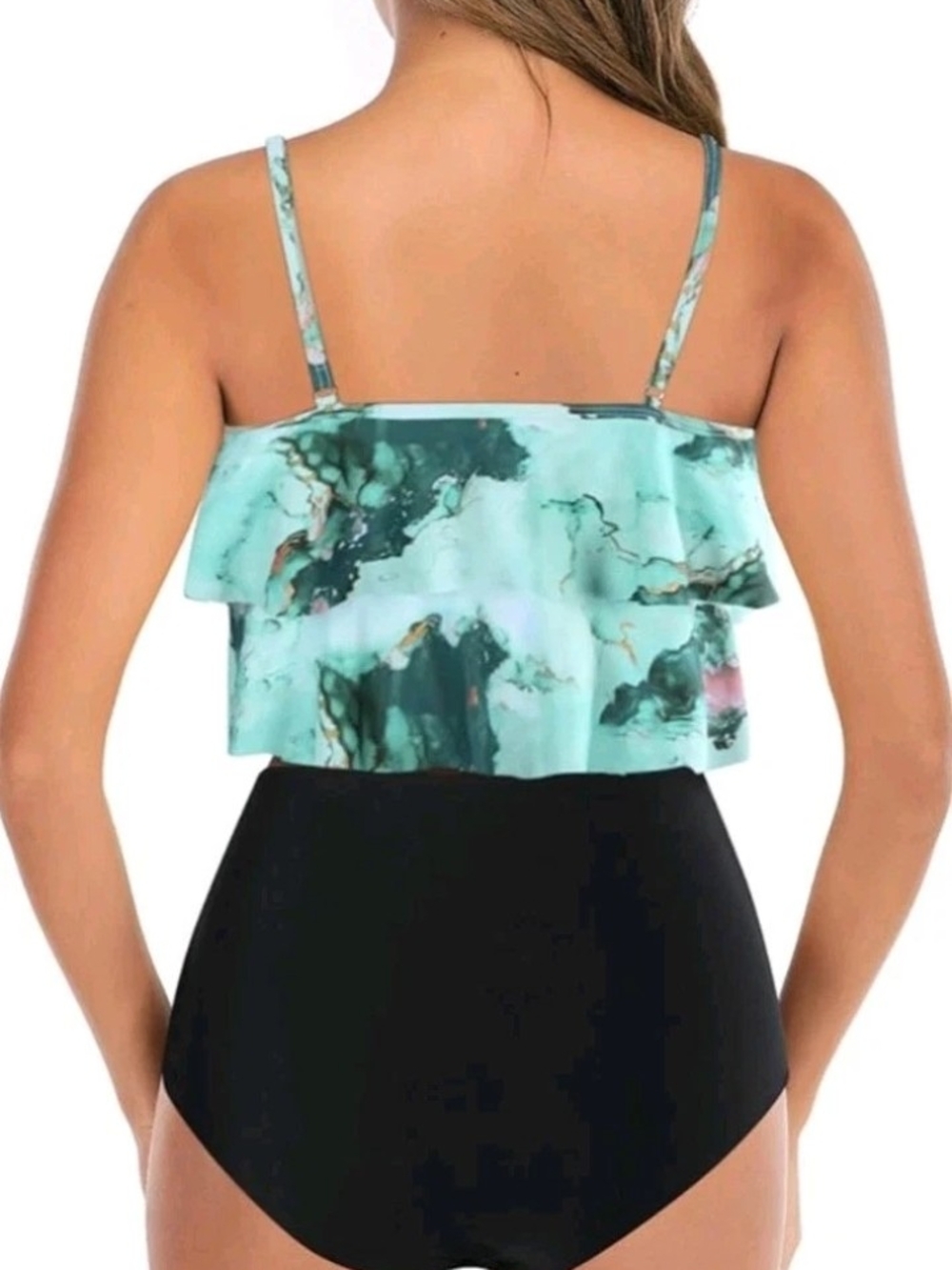 Marble-Print Mint Layered Ruffle Cami - Picture 2 of 12